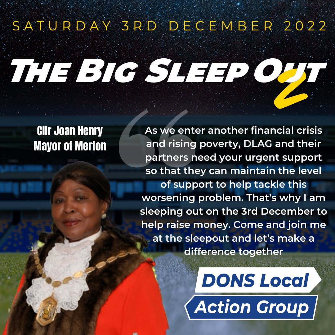 Join the Mayor of Merton &amp; many more superstars giving up their bed for the night to raise vital funds to tackle the ongoing problem of poverty &amp; homelessness in our local communities 

Wrap up warm &amp; sign up individually or as part of a group 💛💙

donslocalaction.org/the-big-sleep-…