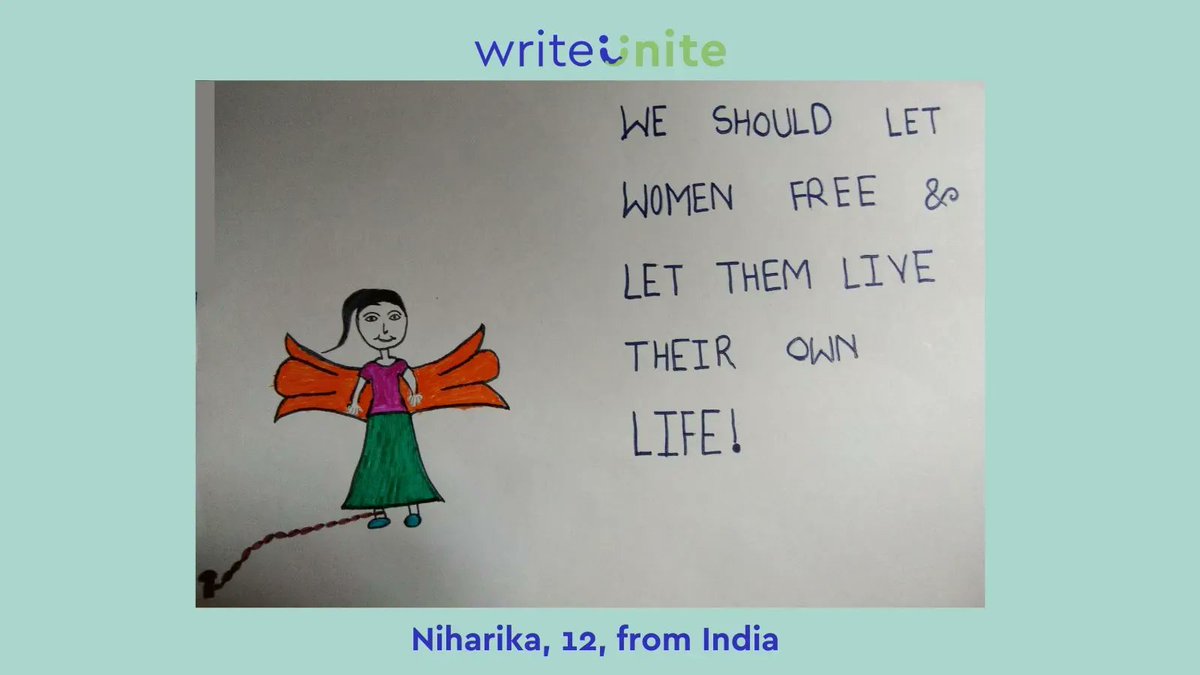 Every day women &amp; girls around the world continue to fight for equal rights &amp; freedom of expression. Which is why we'll always offer a platform for their voices to be heard. Like that of Niharika, 12, from India who sent us this powerful piece of art. #WomensRightsAreHumanRights