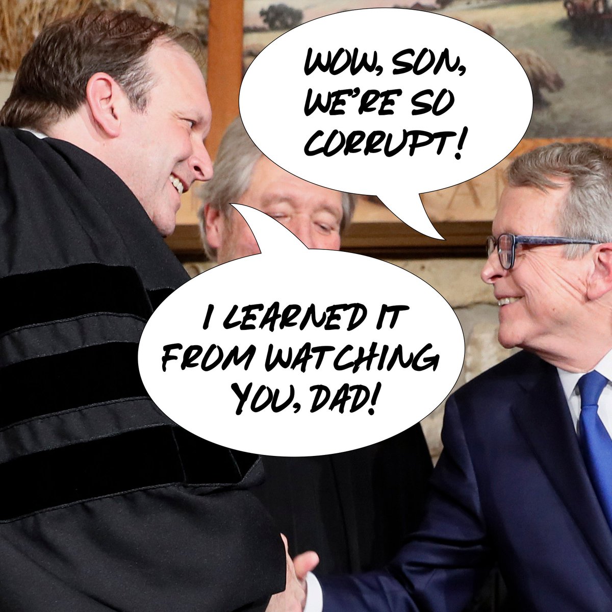 HEADPAC2022's tweet photo. Whatever your politics, it is NOT normal for ONE family to run TWO out of THREE branches of government in Ohio –– we're proud of our work to hold The DeWine Crime Family accountable this year and look forward to doing the same in the years ahead! #SpillDeWine 🍷🚫 https://t.co/v8aAOmTl46