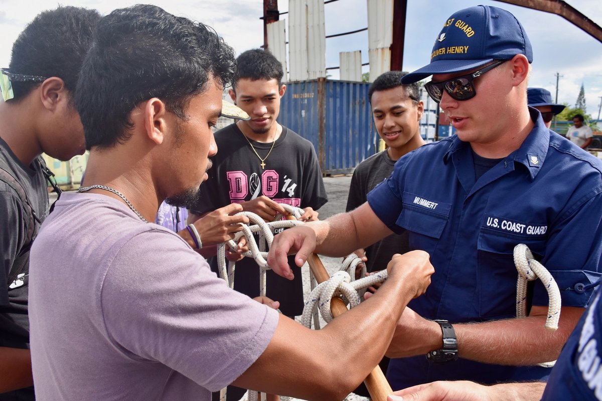 uscgfmsg's tweet photo. USCGC Oliver Henry #WPC1140 recently visited Yap spending time with residents in Ulithi and Kolonia, kicking off #OpRematau!

We're honored to participate in Yap's first World Coconut Day and share maritime knowledge with our #BluePacificpartners. 

More: https://t.co/SXehm4b6mi https://t.co/OsGTuUaFOE
