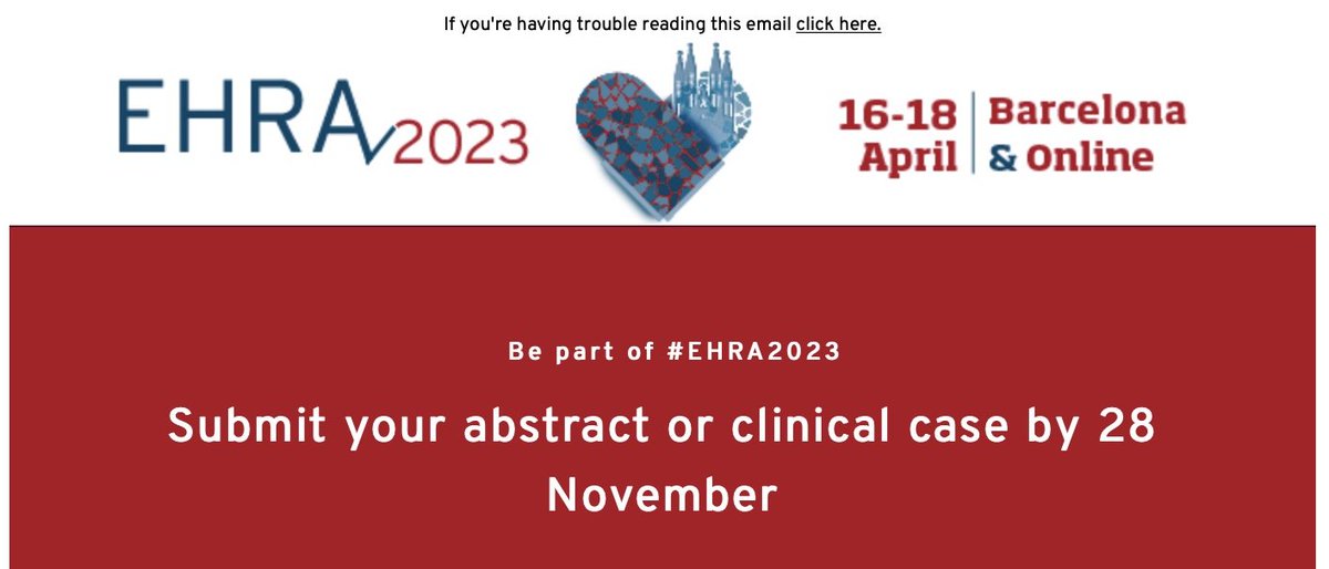 #EHRAcongress 2023: The deadline for abstract submission is fastly approaching. We are organising a very special event for next year (EHRA 20th anniversary). Can you afford to miss it? click.info.escardio.org/?qs=d6db6e878b…