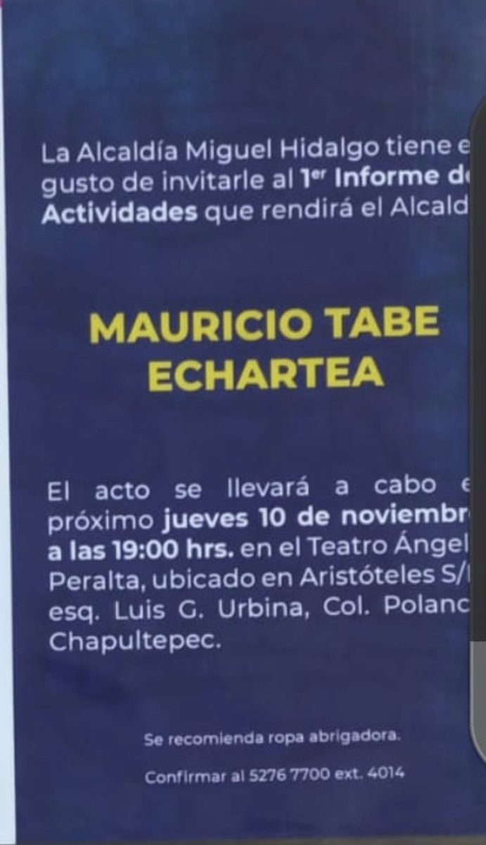 Oye <a href="/mauriciotabe/">Mauricio Tabe Echartea</a>  no será abierto tu informe a la ciudadanía o llevarás puros cuates para que te aplaudan , los Miguelhidalgenses queremos estar en tu informe en el Ángela Peralta.Tu informe no es a tus cuates es a nosotros los que padecemos tu ineficiencia en <a href="/AlcaldiaMHmx/">Alcaldía Miguel Hidalgo</a>