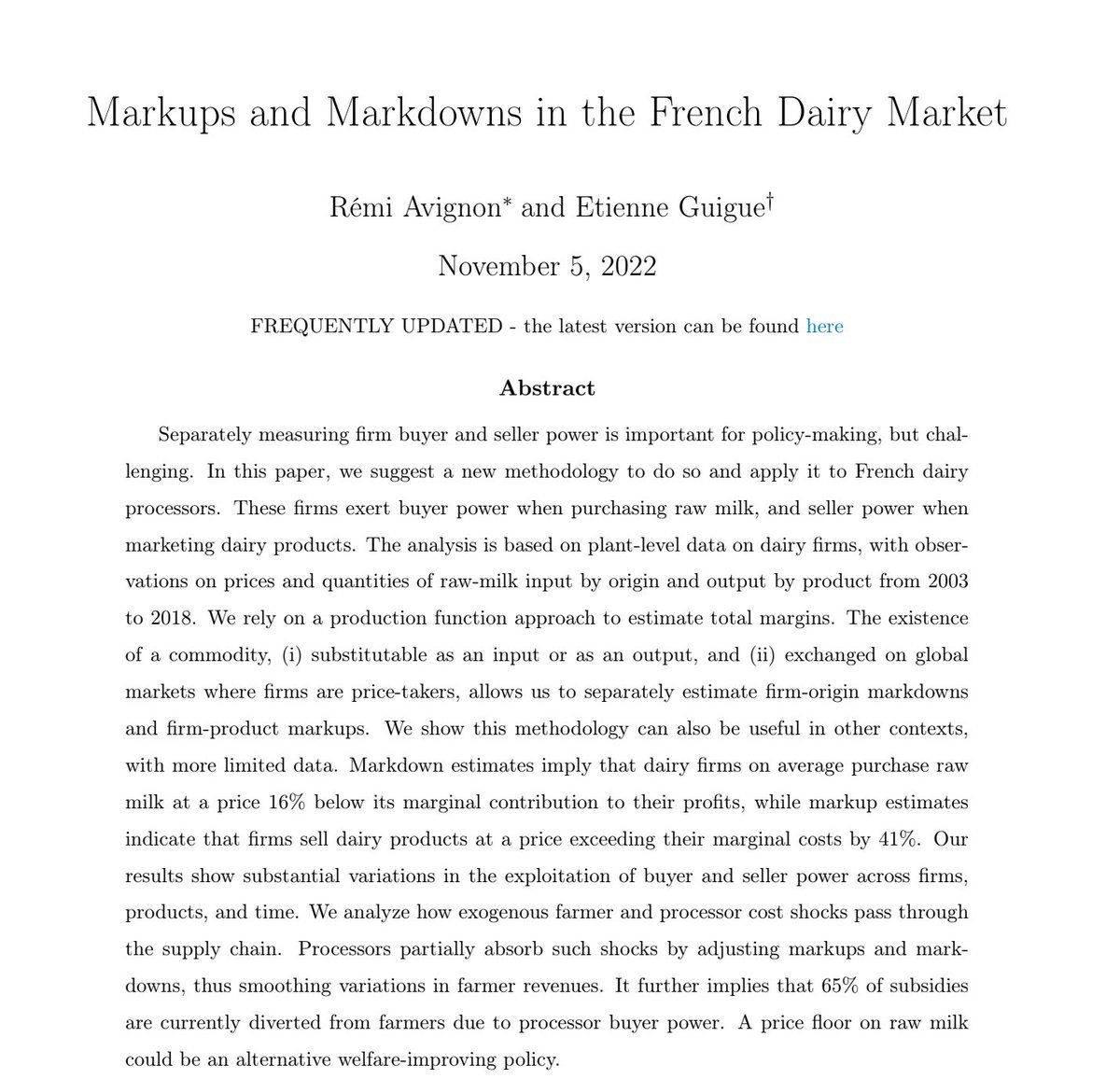 🚨#EconJobMarket 🎓
How are input and output prices set in supply chains? In his job market paper, <a href="/EtienneGuigue/">Etienne Guigue</a> identifies the role of buyer and seller power.
#EconTwitter
@IP__Paris <a href="/CrestUmr/">CREST (UMR 9194)</a> <a href="/Polytechnique/">École polytechnique</a> <a href="/ENSAEparis/">ENSAE Paris</a>

👉crest.science/etienne-guigue/