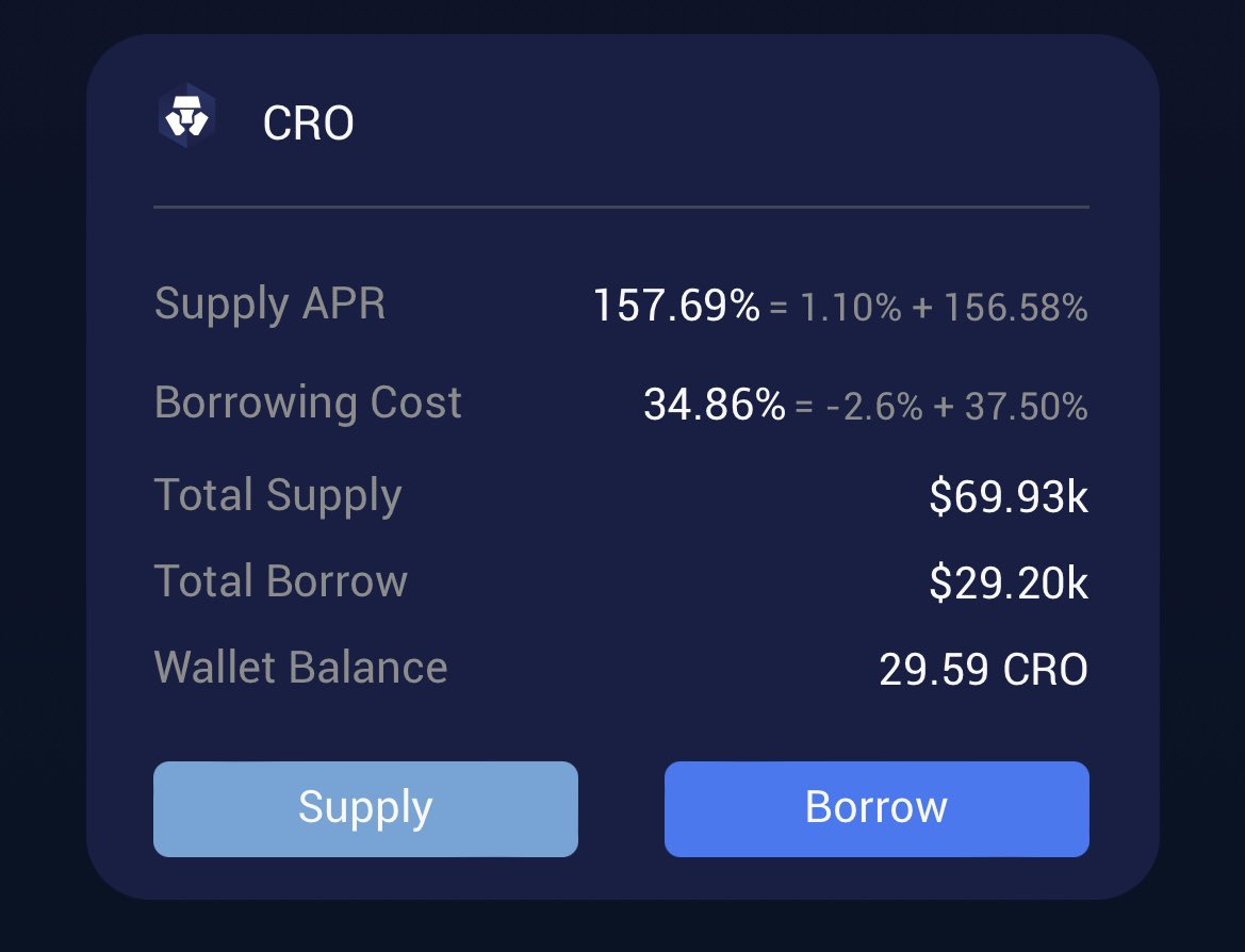 GitTrend0x's tweet photo. Market is bleeding but always remember it will come back stronger ๐ช๐ป
Discover a new lending protocol recently with up to 157%~ APR on @Crolend_io ! Its so juicy with CRD at the current price of 0.001345 ๐ค
#CronosChain #Lendprotocol #APR #juicy #cro #DYOR https://t.co/k31sKuKMjs