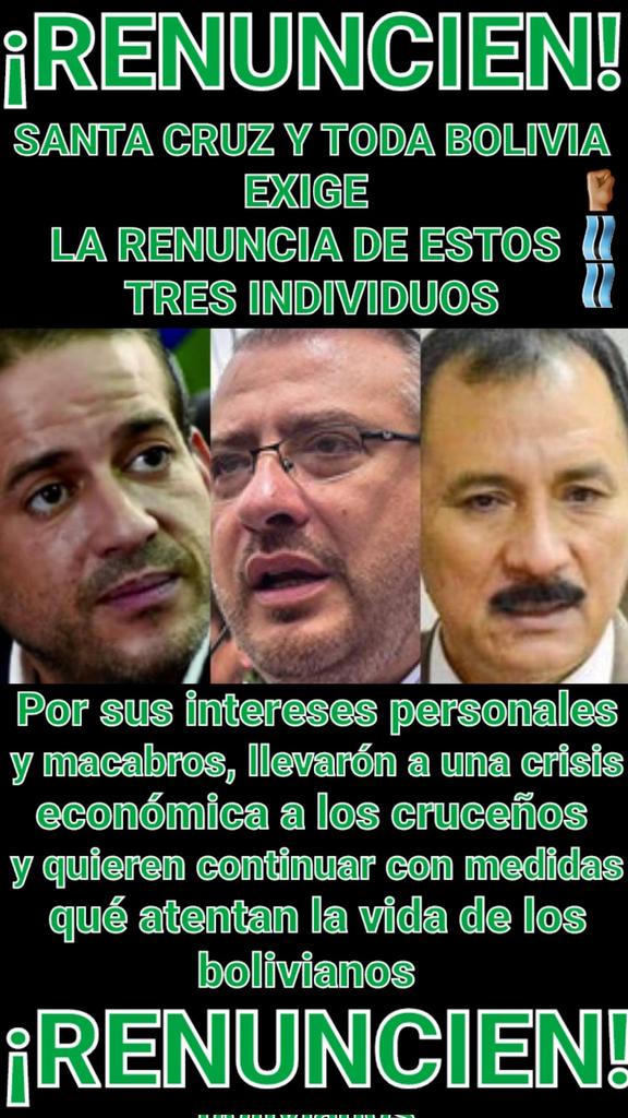 serproinbol's tweet photo. Traicionan al pueblo de Santa Cruz por sus intereses personales, no les importa la mayoría, ellos trabajan para la minoría, irrespetuosos con la necesidad de la mayoría en su derecho al trabajó. No deben continuar haciendo daño.
¡Bolivia pide su renuncia! https://t.co/e9m2yzw3hQ