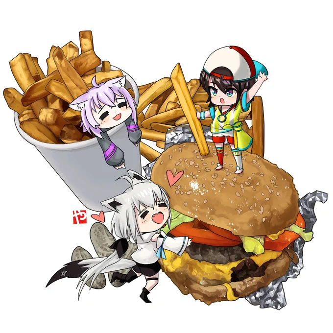 I finally finished this piece, it took forever and I wish I could be better at drawing characters/chibis. 「いっぱい食べましょう」#絵かゆ #絵フブキ #プロテインザスバル 