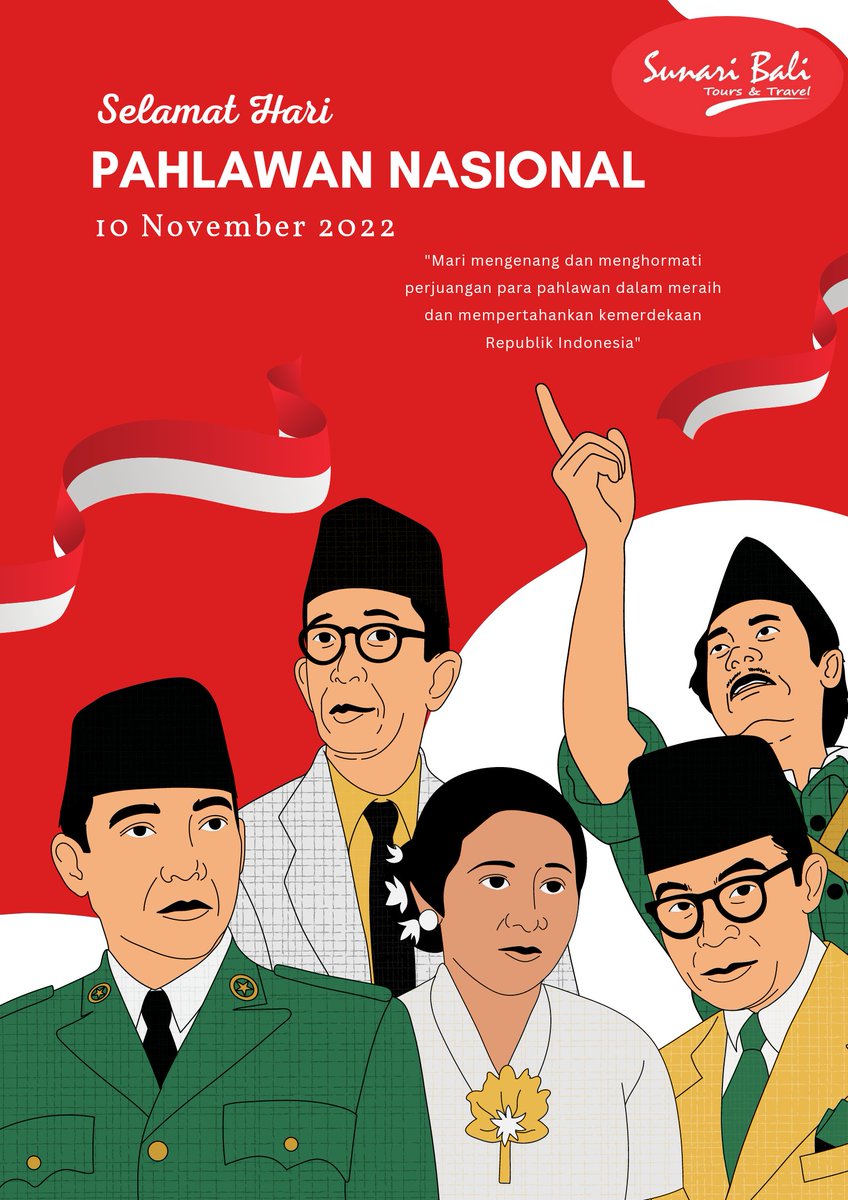 SunariTours's tweet photo. Selamat Hari Pahlawan Nasional
10 November 2022

Mari mengenang dan menghormati perjuangan para pahlawan dalam meraih dan mempertahankan kemerdekaan RI https://t.co/GJsyHDQGMl