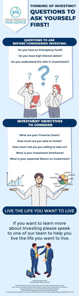 Achieving your financial goals requires a systematic and well-thought-out approach.  Here are some questions to ask yourself first and you'll be on your way to achieving your investment and financial goals.
#livethelifeyouwanttolive #yourwealthhubadvice