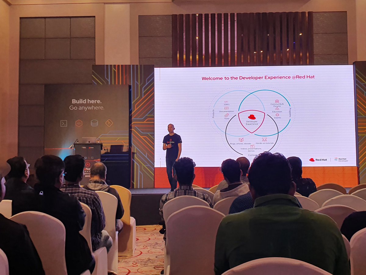 hpgrahsl's tweet photo. 🚀 #DevNationDay India 🇮🇳 @rhdevelopers here we go again. We are kicking off the 2nd day right here in Bengaluru. #keynote about to start. https://t.co/3RuDmuMZXa