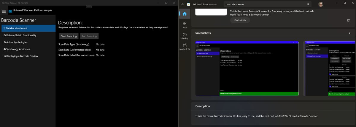 archiecoder's tweet image. This is hilarious: a developer submitted the Barcode Scanner UWP sample app to the Microsoft store.

#uwpdev #windev #fake