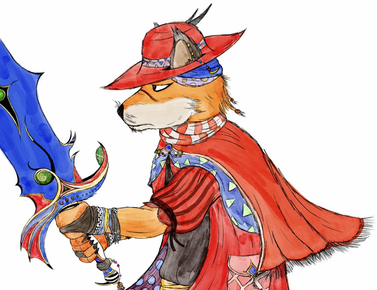 Practicing drawing to get a feel for it again and get my mind back into it. Decided to try drawing Kamon in the style of Final Fantasy artist <a href="/YoshitakaAmanoO/">Yoshitaka Amano</a> 
Got a bit more to add to this before I can call it done. 

#furry #furryart #FinalFantasy