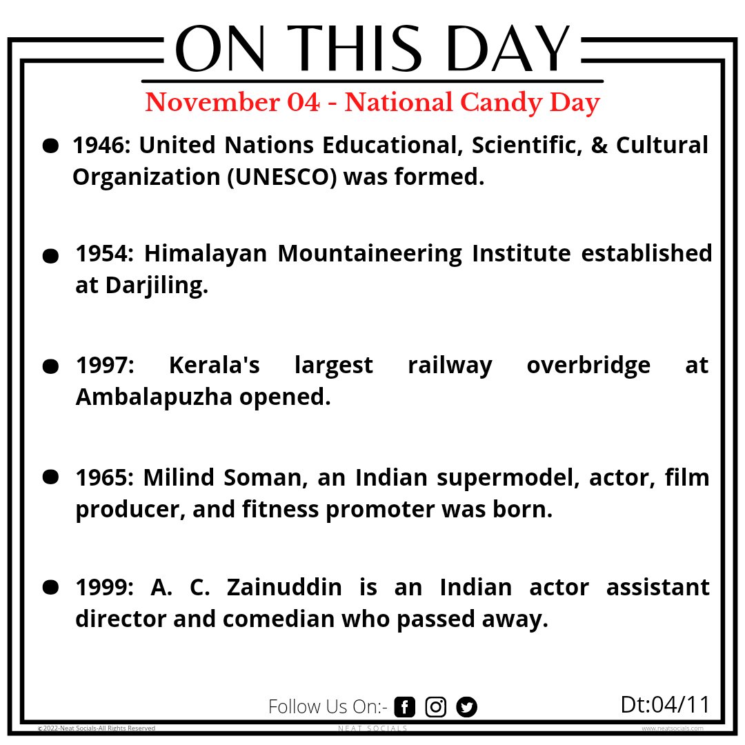 Neat Socials (@neat_socials) on Twitter photo On This Day 04/11
<a href="/milindrunning/">Milind Usha Soman</a>
#neatsocials #todayinhistory #onthisday #historyonthisday #trending #october #nov04 #nationalcandyday #milindsoman #birthday #actor #legend #india On This Day 04/11
<a href="/milindrunning/">Milind Usha Soman</a>
#neatsocials #todayinhistory #onthisday #historyonthisday #trending #october #nov04 #nationalcandyday #milindsoman #birthday #actor #legend #india