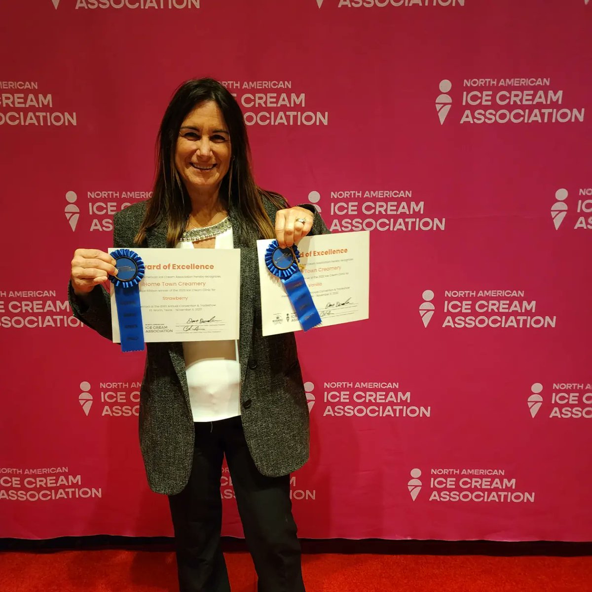 What an amazing way to end the 2022 National  Ice Cream Association's trade show! I am honored to be taking home 1st place ribbons in both my vanilla and strawberry ice cream! The judging was done by the dairy experts at Cornell University, an ivy league university in New York!