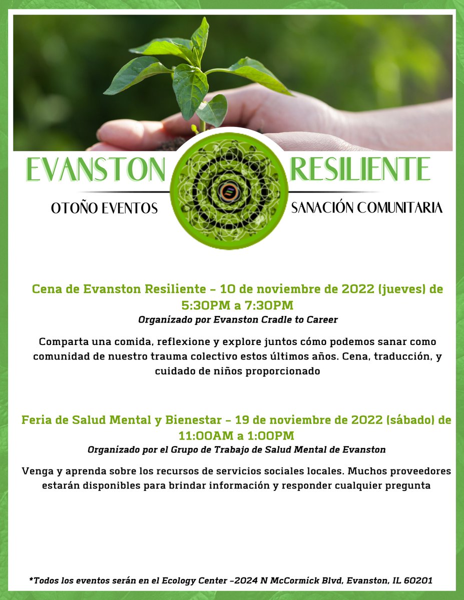 Usted está invitado a unirse a nosotros mañana por la noche para nuestra cena y conversación comunitaria Resilient Evanston. aprendiendo a sanar de nuestras experiencias juntos!

¡Se proporcionará comida, actividades, cuidado de niños gratis y traducción!

Más información en bio