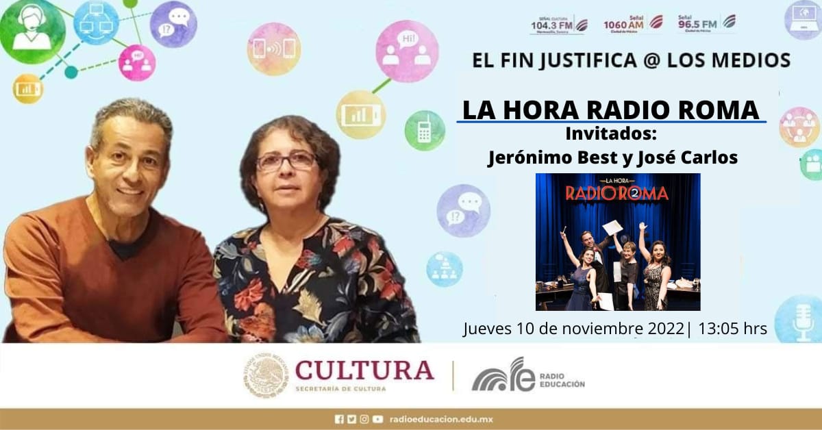 El Fin Justifica a los Medios (@radioelfin) on Twitter photo ✅ En el próximo programa hablaremos sobre la obra de teatro: "La Hora Radio Roma 2: De la nostalgia a la risa loca". 🎭Sobre está puesta en escena platicaremos con el productor <a href="/BestJeronimo/">Jeronimo Best</a> y con el actor <a href="/jcillanes/">Jose Carlos Illanes</a>.🎭🎟️
¡No te lo pierdas! Acompáñanos a las 13:05 hrs. 📻🎙 ✅ En el próximo programa hablaremos sobre la obra de teatro: "La Hora Radio Roma 2: De la nostalgia a la risa loca". 🎭Sobre está puesta en escena platicaremos con el productor <a href="/BestJeronimo/">Jeronimo Best</a> y con el actor <a href="/jcillanes/">Jose Carlos Illanes</a>.🎭🎟️
¡No te lo pierdas! Acompáñanos a las 13:05 hrs. 📻🎙