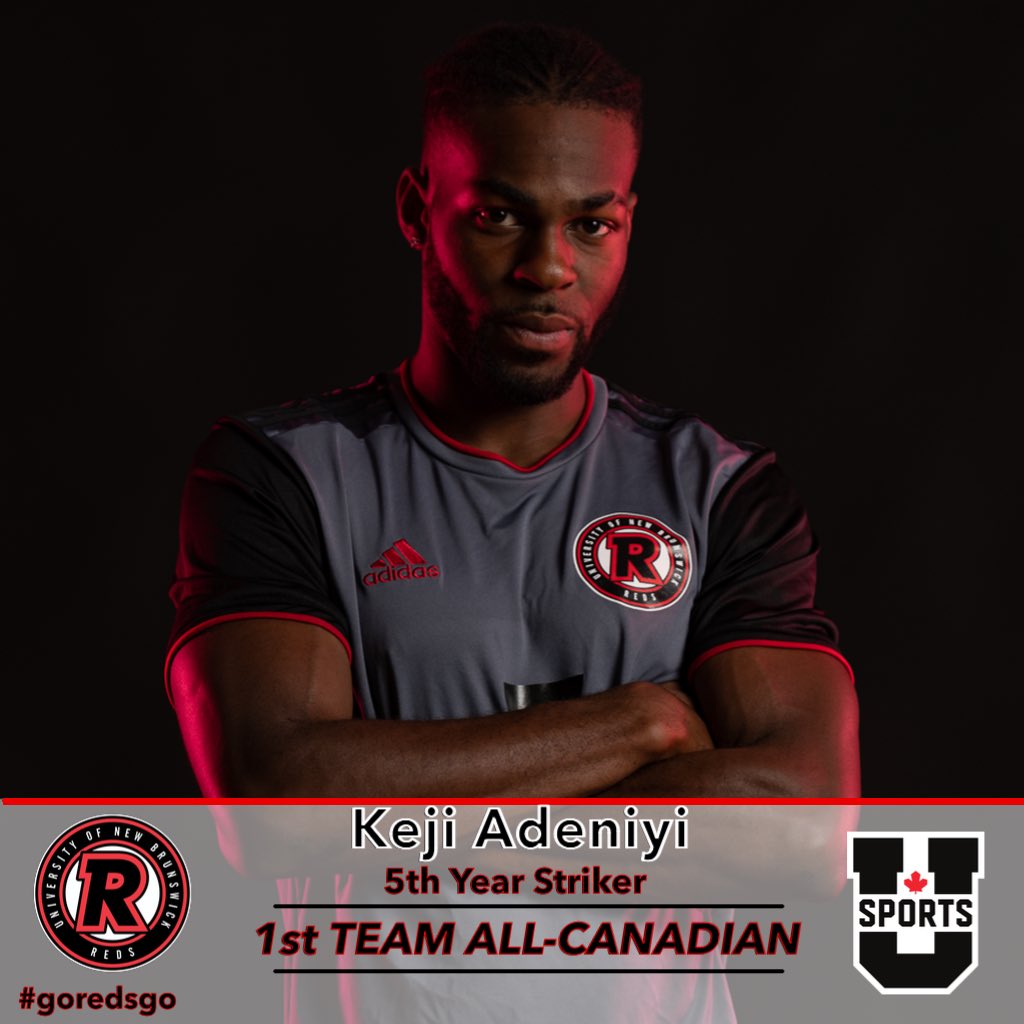 MSOC: Congratulations to Keji Adeniyi of <a href="/UNBMSoccer/">UNB Men's Soccer</a> on being named a <a href="/USPORTSca/">U SPORTS</a> 1️⃣st Team All-Canadian.
#goredsgo