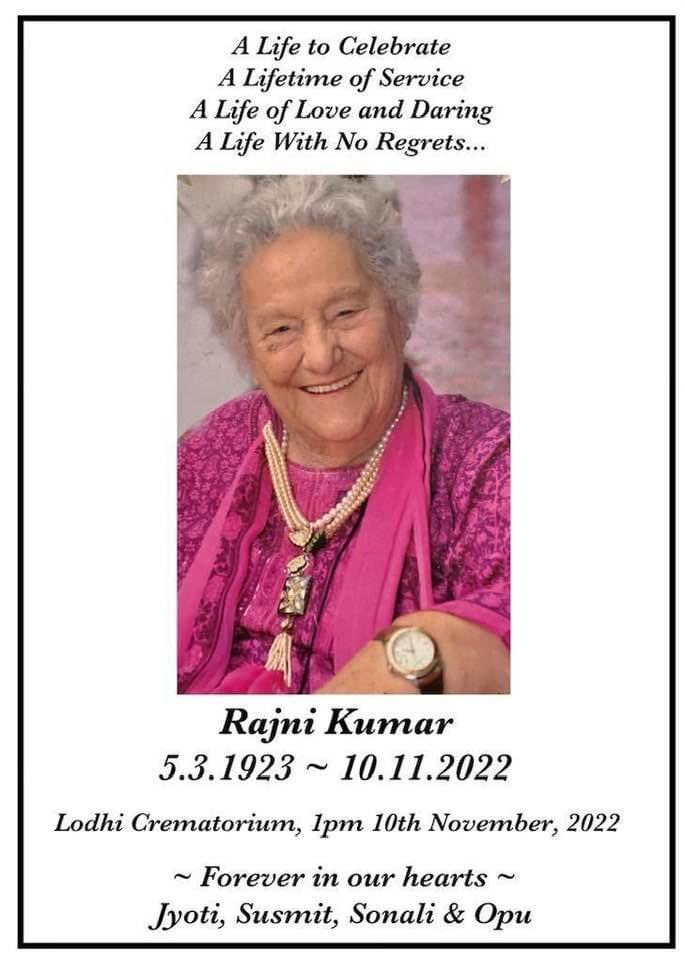 ShabnamHashmi's tweet photo. Just heard the sad news of Mrs Kumar’s demise. Progressive, dynamic educationist who inculcated values of equality , dignity and love in the hearts of thousands of young people who studied in Springdales. 

#springdales
#rajnikumar https://t.co/bdnTUcjhy7