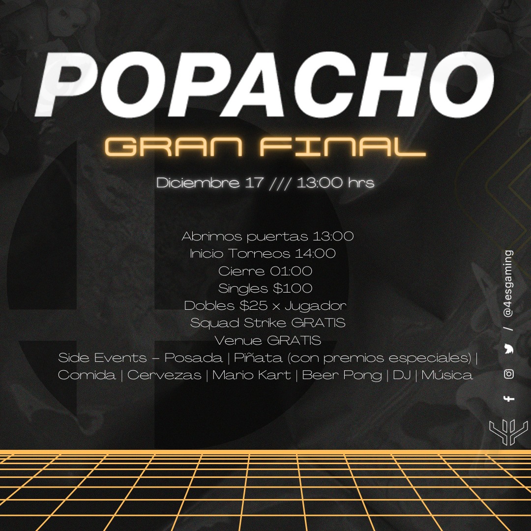 "El último Popacho"
-Cupo limitado
-Bracket amateur con premio
-Pot bonus: por anunciarse