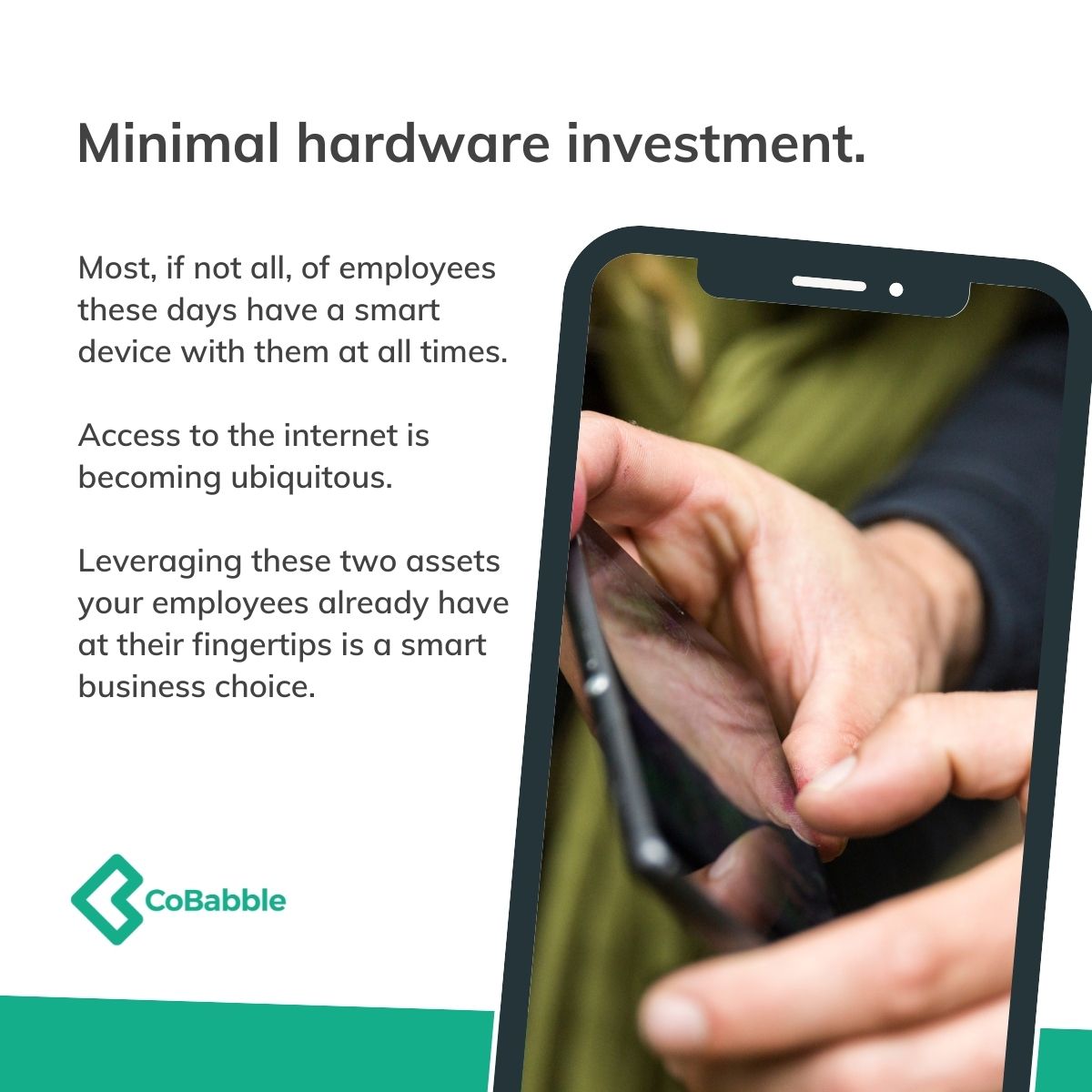 CoBabble's tweet image. Push back against new systems can often be the death of them. User acceptance is key. 

Most of your employees have a smartphone, most know how to download an app - let&apos;s embrace that and leverage it for our business. Help your company digitise with ease. #useracceptance #SOP