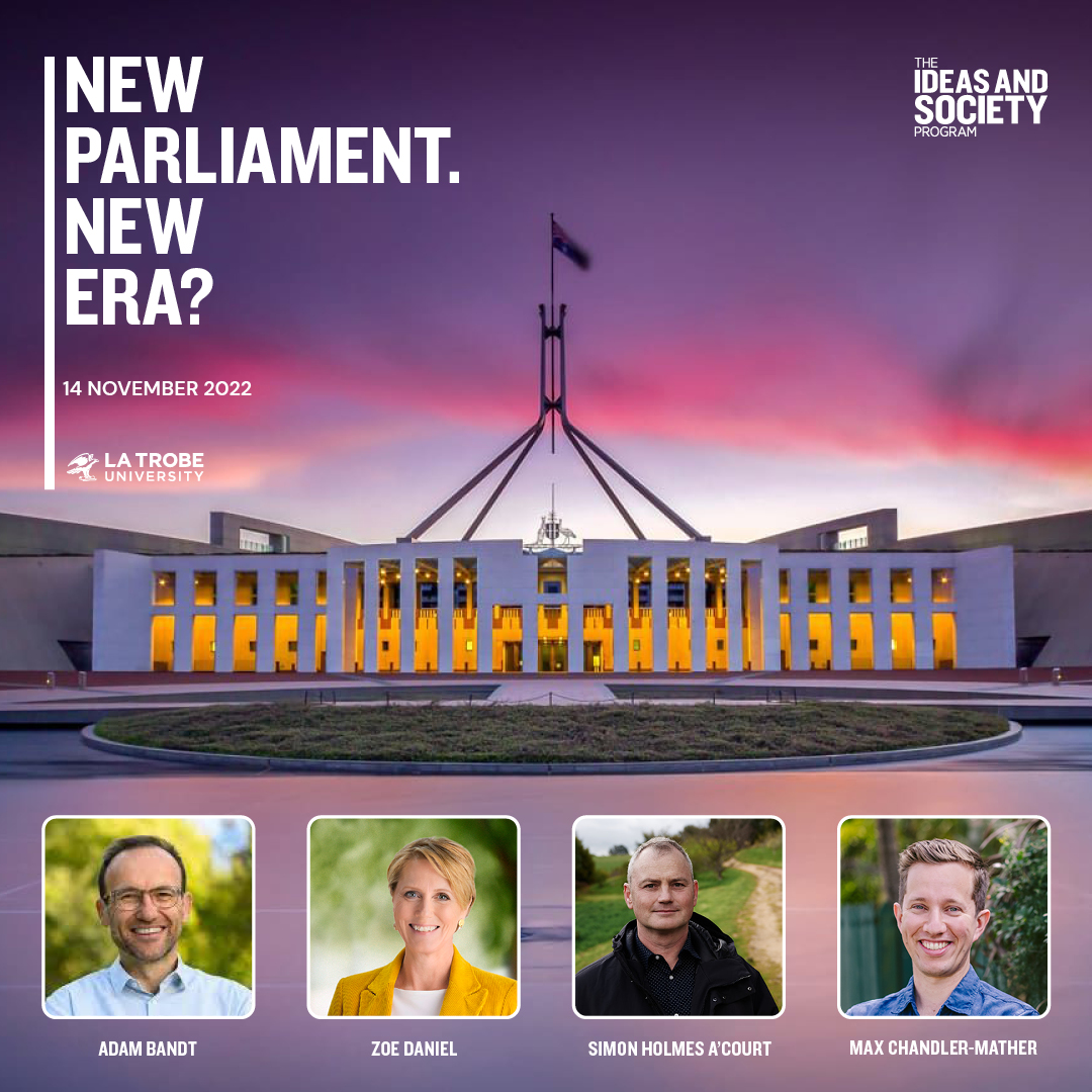latrobe's tweet photo. With a view to the upcoming #VicPol election, Cathy McGowan hosts a panel of passionate political pundits to explore the teal and green voices disrupting Australian politics.

See @zdaniel + @simonahac + @AdamBandt + @MChandlerMather online — 14 Nov. https://t.co/T1jfIuGnF3 https://t.co/E23ZAHncdn