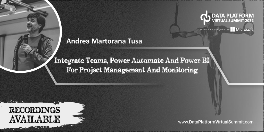 #DataPlatformSummit 2022 Recorded Session: Integrate Teams, Power Automate &amp; Power BI For Project Management &amp; Monitoring by <a href="/bruco441/">Andrea Martorana Tusa</a>
youtu.be/D19A5nna3HI

Free DPS Content: bit.ly/dps_free_conte…

Pre-Con Recordings: bit.ly/peoplewareindia

RT

#Azure #AzureSQL #SQLServer