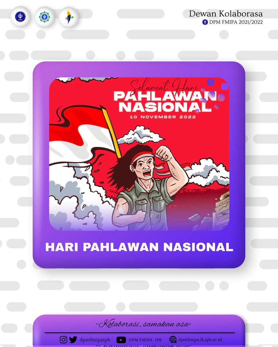 dpmfmipaipb's tweet photo. [HARI PAHLAWAN NASIONAL]

Halo KM FMIPA👋
Selamat Hari Pahlawan. Semoga terus lahir pahlawan-pahlawan muda berprestasi yang mengharumkan bangsa, memiliki semangat juang dalam membangun negeri, serta menjadi inspirasi bagi masyarakat di sekitarnya🔥. https://t.co/AmQMhRp7Er