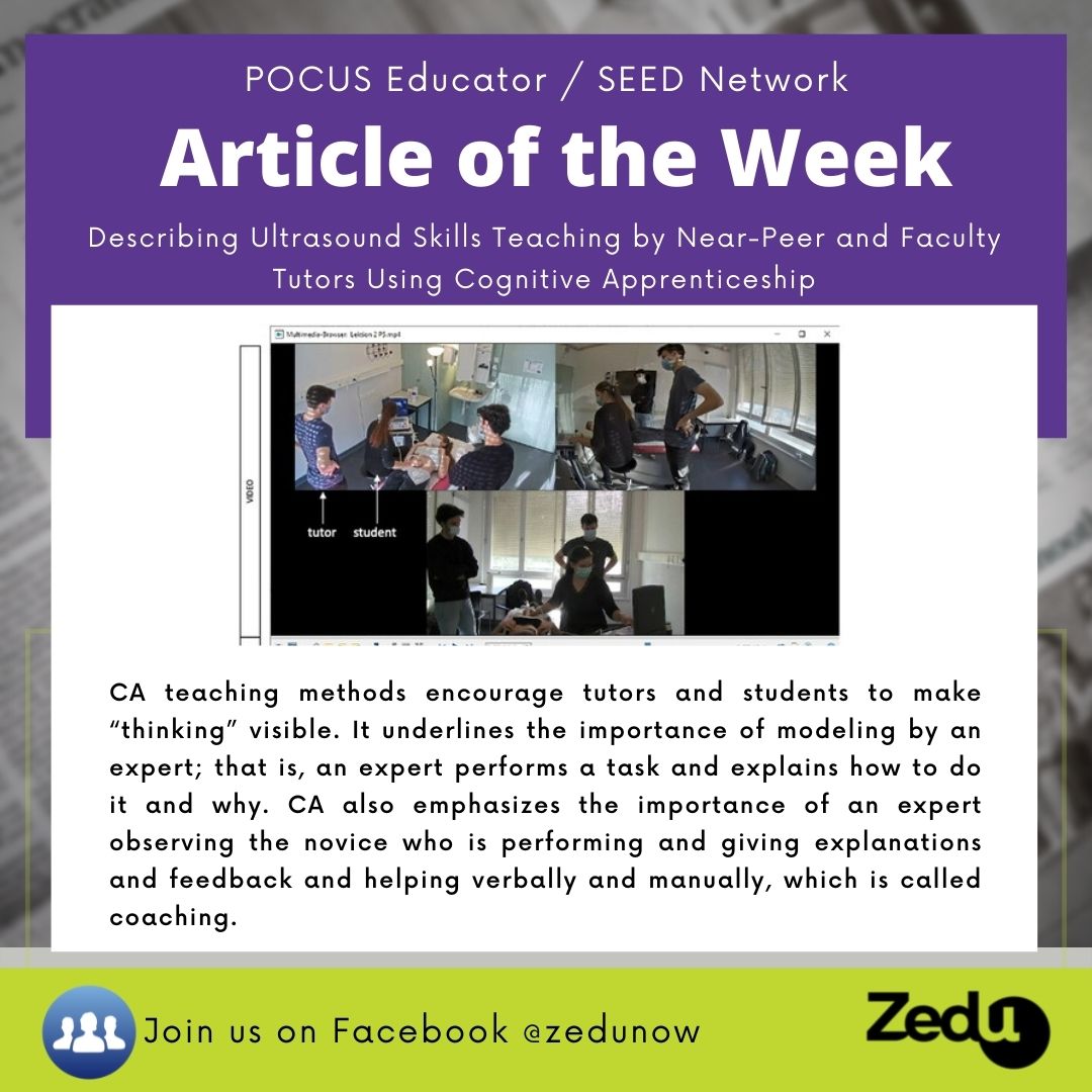 This week we return to learning theory🧐
This study uses the Cognitive Apprenticeship lens to review teaching methods of near-peer & #POCUS faculty teachers
How would you assess your teaching using the CA lens?
facebook.com/groups/2320595…
#ultrasound #ultrasoundtraining #education