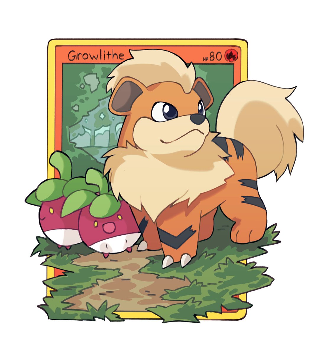 Growlithe guarding some bounsweet. [pokemon]
