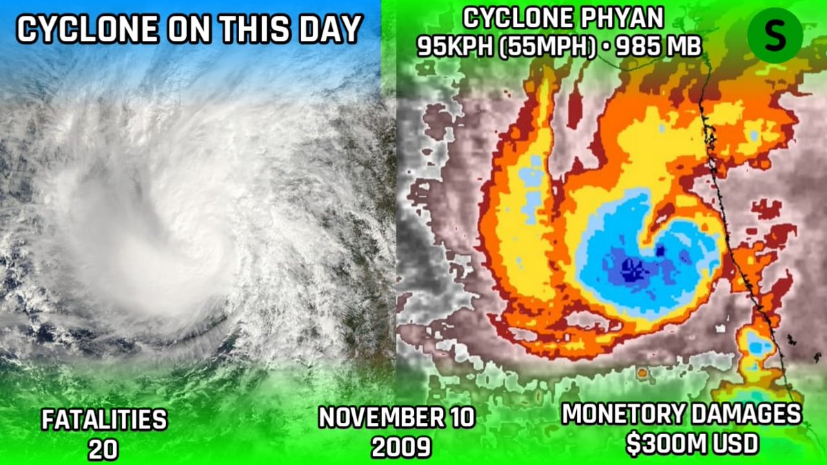 CycloneAnalyser's tweet photo. #COTD
#OnThisDay rapidly intensified & peaked & made landfall next day just South of #Mumbai, causing gale force winds across west coast of #India. During it's formative phase it cause torrential rain in South India with rainfall amounts peaking 820 mm at #Kethi with 3 days https://t.co/M1gqpNmNqT