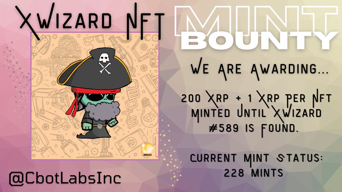 xWizard_NFT's tweet photo. We will Award 200 XRP + 1 XRP per Mint Until xWizard #589 is Minted!

Win An #xWizard Token

Like &amp; Retweet
Follow @CbotLabsInc
Tag 3 Friends

⏳ 48hrs #TWITTERPICKER
 
Get Tokens: https://t.co/6ujrzDc7a9
Mint App: https://t.co/ShnH9AhId9

#XRPArmy #NFTmint #Giveaway #CbotLabsInc https://t.co/ItJBLcPPXF