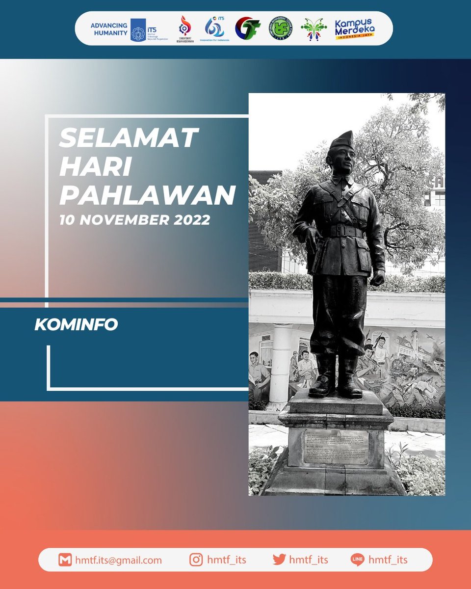 [SELAMAT HARI PAHLAWAN NASIONAL]

Tanpa jasa pahlawan, kita bukan siapa-siapa. Ayo bersatu lanjutkan perjuangan pahlawan. Pahlawanku, Teladanku!

#HariPahlawanNasioanl
#KOMINFOHARMONIMANFAAT
#HMTFITS2122
#ITSSurabaya