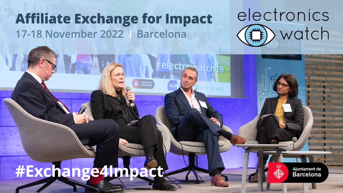 Electronics Watch (@electrowatch) on Twitter photo Getting excited about next week's 'Affiliate #Exchange4Impact' in Barcelona, sponsored by <a href="/bcn_ajuntament/">Ajuntament de Barcelona</a>. With 36 organisations from 17 countries, we'll be celebrating achievements, presenting new programmes, discussing monitoring issues, and much more... watch this space! Getting excited about next week's 'Affiliate #Exchange4Impact' in Barcelona, sponsored by <a href="/bcn_ajuntament/">Ajuntament de Barcelona</a>. With 36 organisations from 17 countries, we'll be celebrating achievements, presenting new programmes, discussing monitoring issues, and much more... watch this space!