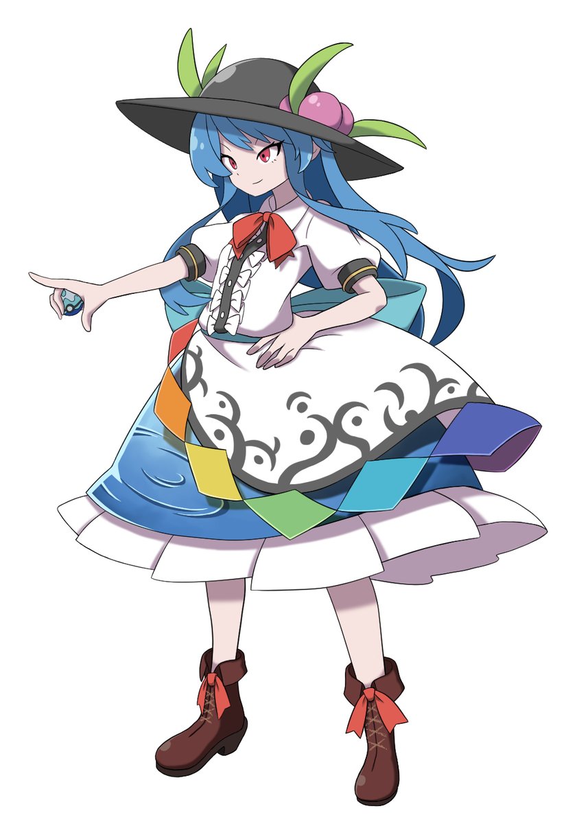 hinanawi tenshi 1girl solo long hair blue hair red eyes hat rainbow order  illustration images