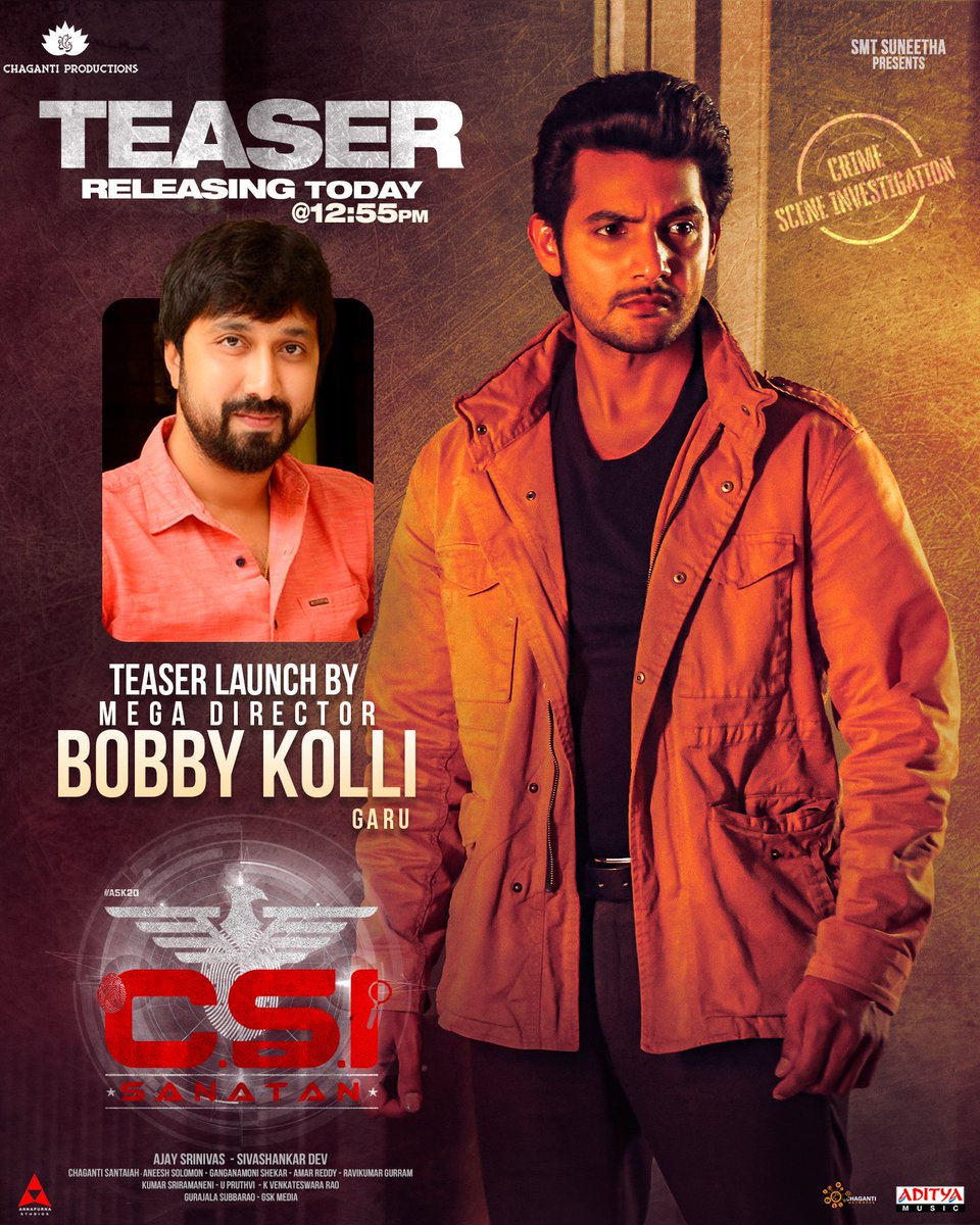 chagantiproducs's tweet photo. #CSISanatan riveting Investigation in 2 hrs 🔍

Mega Director @dirbobby Launching Teaser Today at 12.55 PM🔥

@iamaadisaikumar @NarangMisha @ActorAliReza @ImNandiniRai @AjaySrinivasOFC @dev_sivashankar @chagantiproducs @ShekarPhotos @Aneeshsolomon @adityamusic @GskMedia_PR https://t.co/aonFqP6XqO