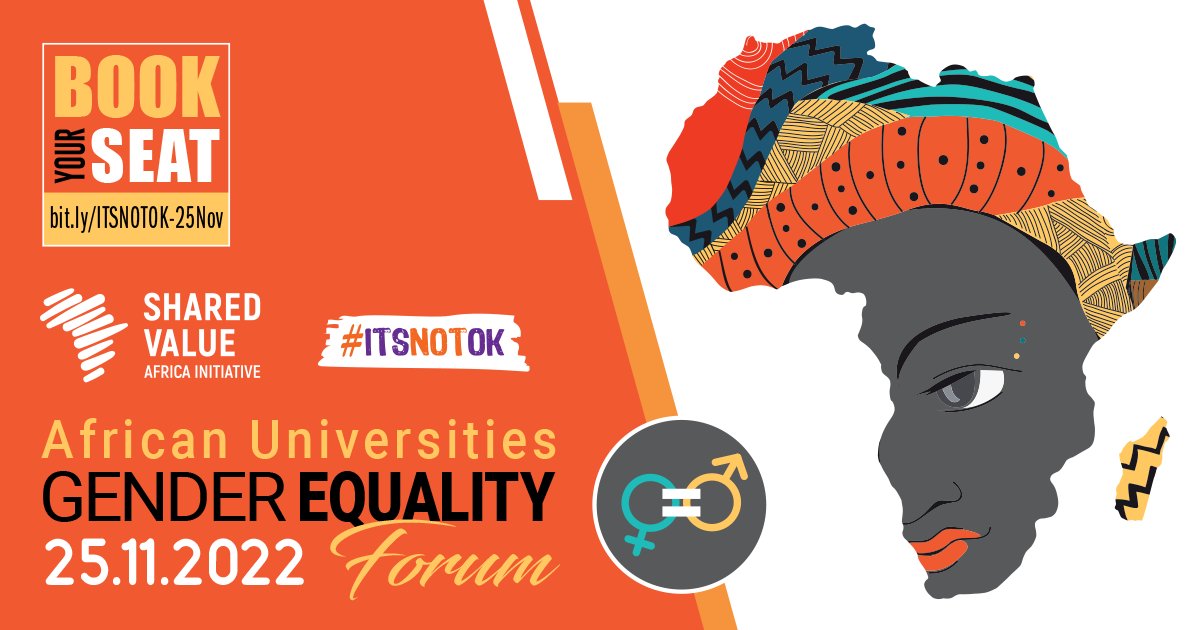 Join the SVAI and #ITSNOTOK at the 3rd African Universities Gender Equality Forum on 25.11.22, when academic institutions from across the continent come together to UNITE! their voices and actions to increase gender equality and help reduce GBV. RSVP here: bit.ly/ITSNOTOK-25Nov