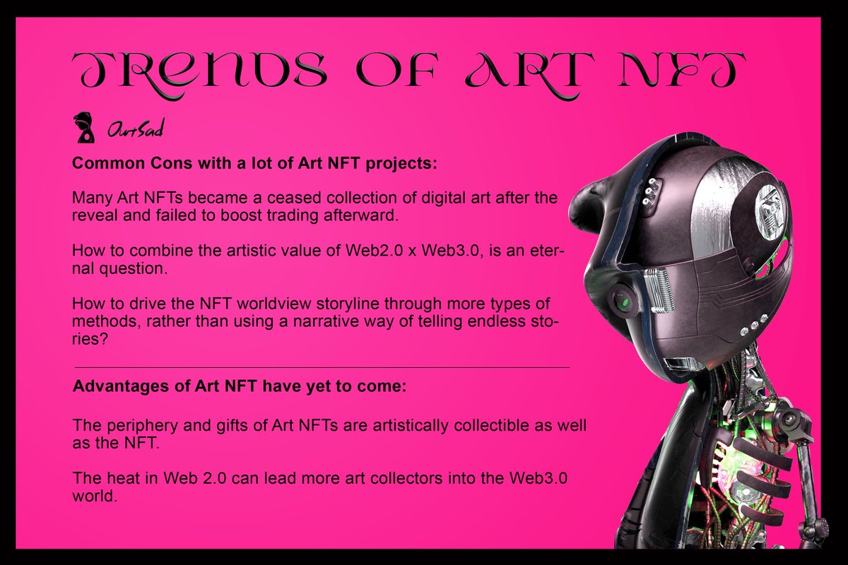 A good Art NFT project does not limit in only having collection value, but it will always be a combination of awesome pictures + accumulative value!!!

How to let the elite art collectors lead more trade, is an ultimate question for any sustainable development.

#outsad #nft