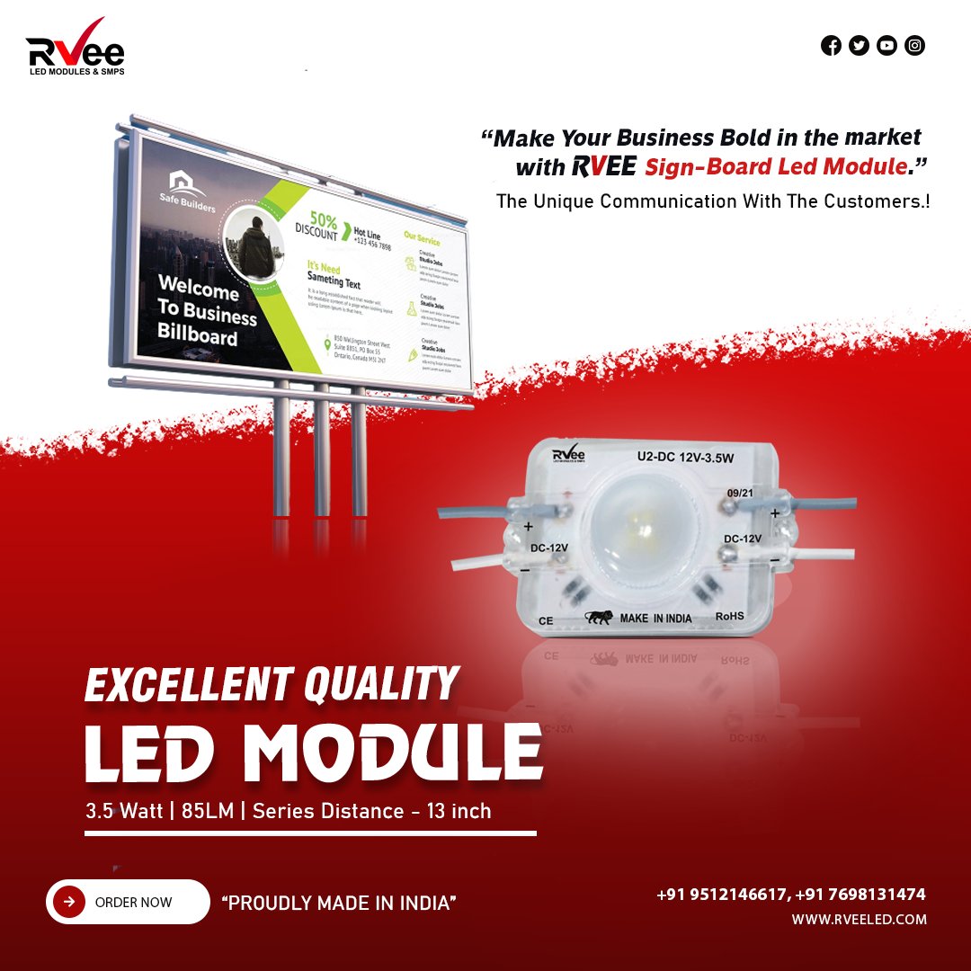 rveeledmodules's tweet image. Maximize Your Business in Minimum Cost.!

 #rveeled #ledmodule #signboardmaker
#signs #signagesolutions #signboardmanufacturer #outdooradvertising #outdoorled #bigboardadvertising #ahmedaabad #indianmanufacturer #ledmanufacturer #superbright #silverled #PowerSaver #billboard