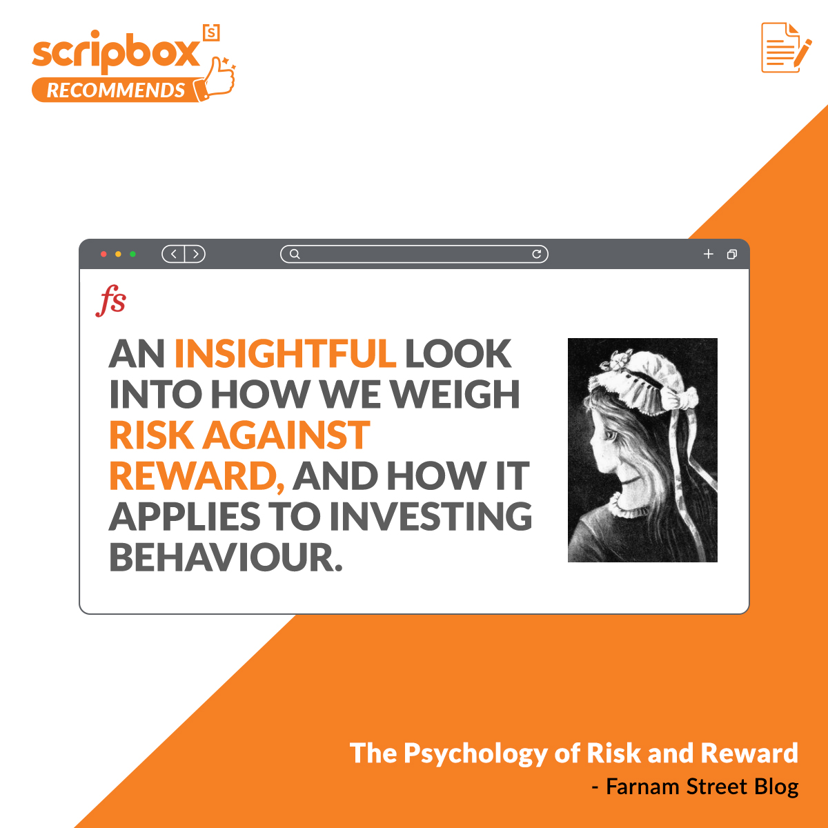 scripbox's tweet photo. Today in #ScripboxRecommends, we have an excerpt chosen by the @farnamstreet blog, which throws light on our interpretation of risk and reward and its effects on financial decision-making: https://t.co/yE2TOgJkKk https://t.co/fguGv17Zmv