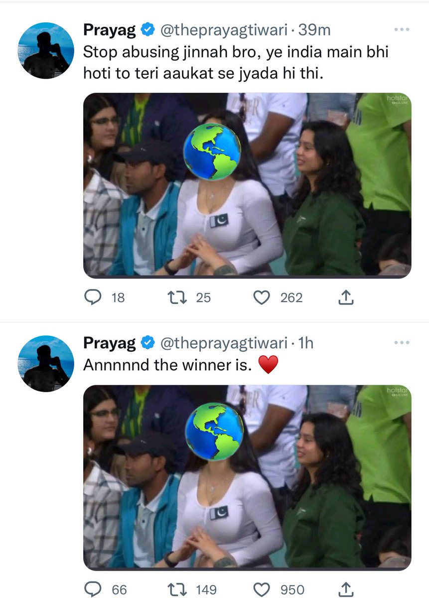 isaifpatel's tweet photo. Indian cricket fans - liberals and sanghis - are salivating at a Pakistani female spectator in the stadium ever since the cameraman caught a glimpse of her. There’s a reason this fanbase is considered the worst in the world.

A small sample: https://t.co/hCqIB6tL2f