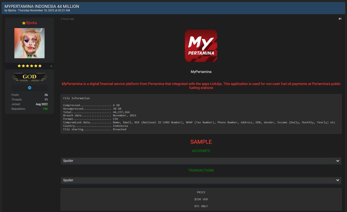 Publik dipaksa utk daftar di berbagai aplikasi, tapi tak ada jaminan bahwa data kita akan aman. Sekalinya menjamin, tak lebih dari sekadar omong kosong belaka.

Sekarang giliran 44 jt data di MyPertamina yg bocor. Diantaranya nama lengkap, NIK, NPWP, no hp, email, penghasilan dll