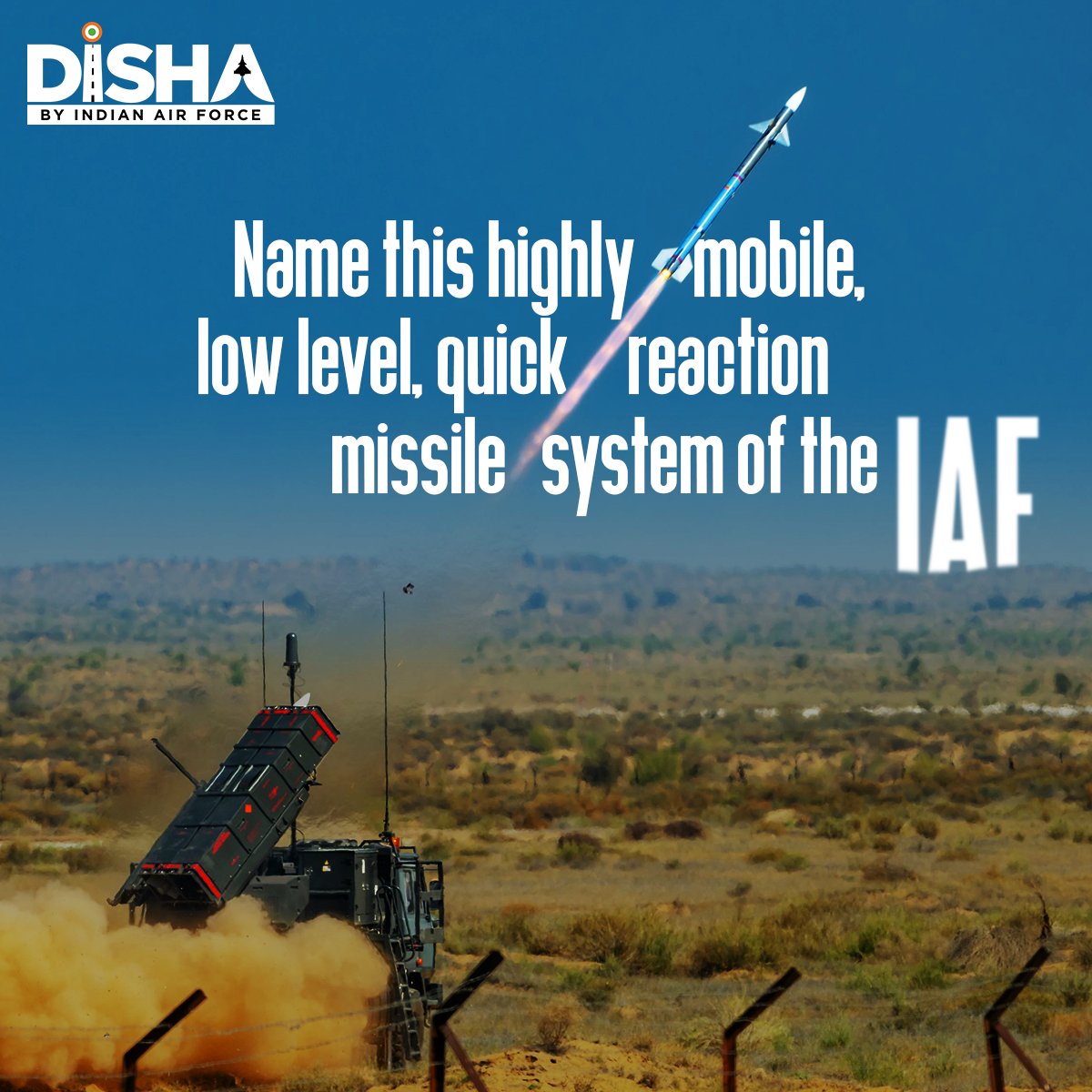 CareerinIAF's tweet photo. Another #TriviaThursday is here to put your knowledge to the test.

Hint: It is capable of engaging multiple targets at the same time making it a potent component of our air defence network.

To join #IAF as an officer, visit: https://t.co/VeFpy14xit

#DISHAbyIAF #IAFFacts https://t.co/npJcBXwQEN