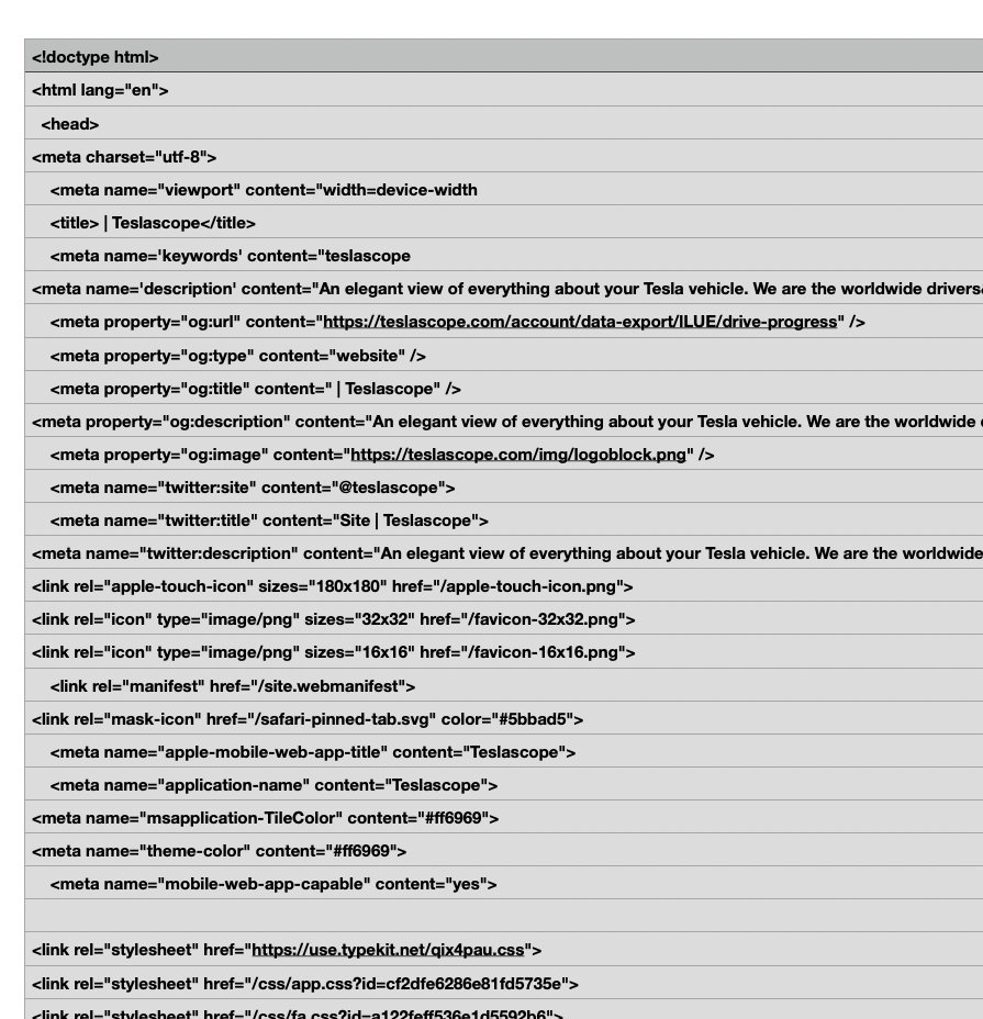 cryptoiter's tweet photo. How does one get support from @teslascope? Their data export is giving me garbage data I can't use! My export has a .csv file extension but its actually just random html.

I've tried: DM on twitter, support tickets on the site. https://t.co/WxMc0vCTXK
