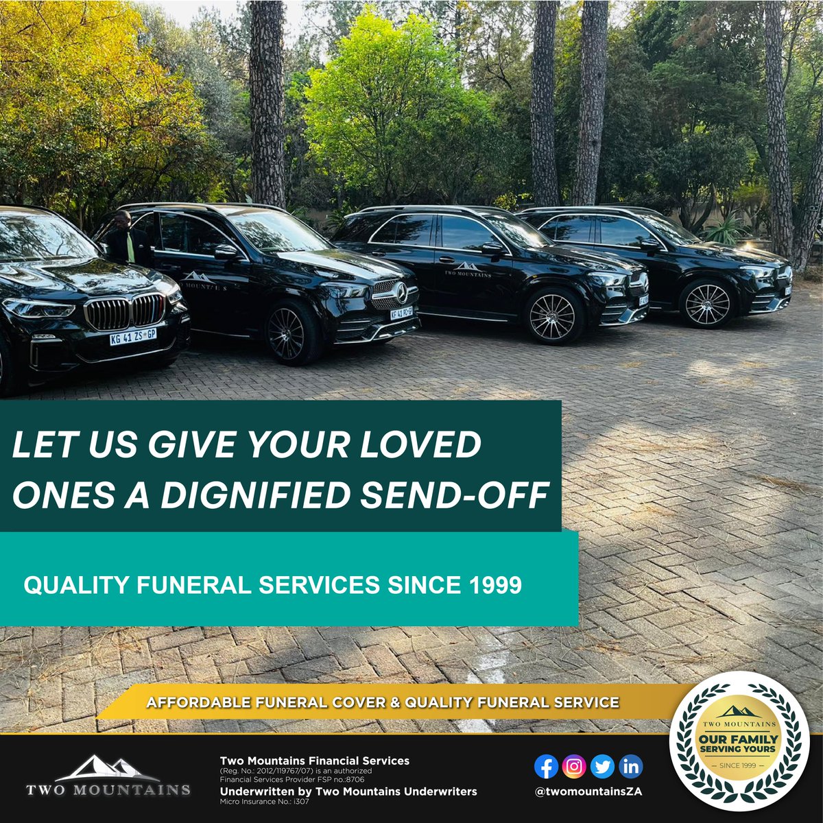 TwoMountainsZA's tweet photo. Two Mountains has been offering exceptional funeral services for almost 20 years. We will always be committed to providing a dignified farewell to your loved ones. #TwoMountains #BurialService https://t.co/COqeUUGQxU