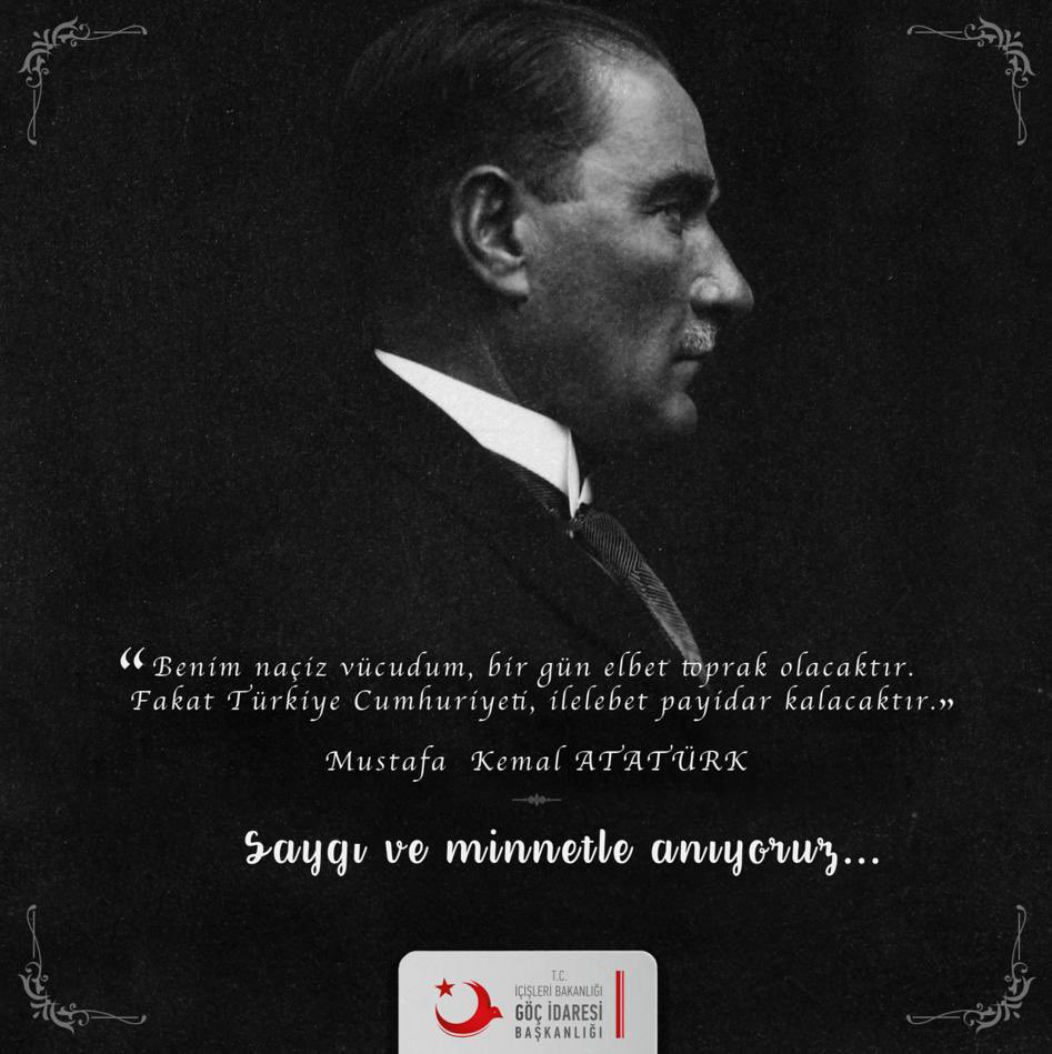 Cumhuriyetimizin kurucusu Gazi Mustafa Kemal Atatürk'ü vefatının 84’üncü yıl dönümünde saygı ve rahmetle yâd ediyoruz.

#10Kasım