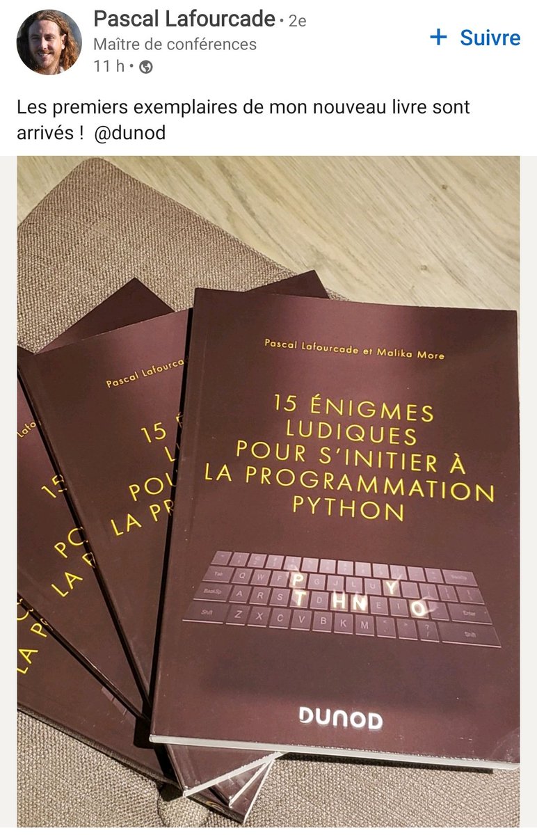 ScapEdu's tweet image. 15 énigmes ludiques pour s&apos;initier à la programmation #python

#pythonprogramming

dunod.com/sciences-techn…