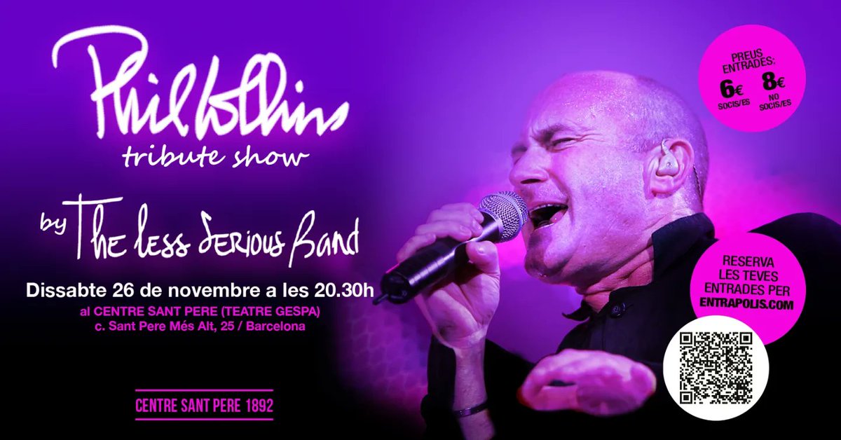 LessSeriousBand's tweet photo. Doncs, ja tornem a ser aquí... Aquest cop al @centresantpere el 26 de novembre. Entrades a https://t.co/NknF6BUgHG #philcollins #Genesis #tribute #phil #collins https://t.co/tHXZq7h7qs