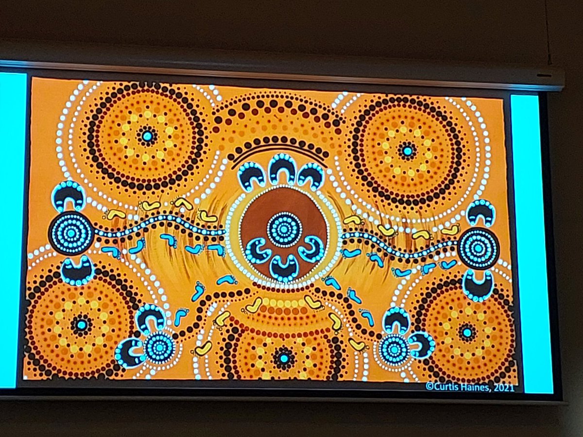 Beautiful artwork painted by Curtis Haines that represents the model of care delivered by the Central Australia On Call (Telehealth) Service #SFT22 #telehealth