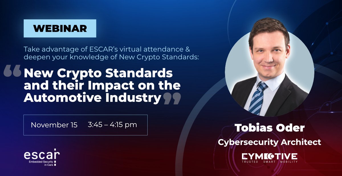 CymotiveTech's tweet photo. There's still time to register virtually for the exciting Escar https://t.co/t6BgMkOPoI Learn from CYMOTIVE Technologies experts the new crypto standards and other cybersecurity innovation.
#cybersecurity #automotivecybersecurity https://t.co/rqgyqSn8BZ
