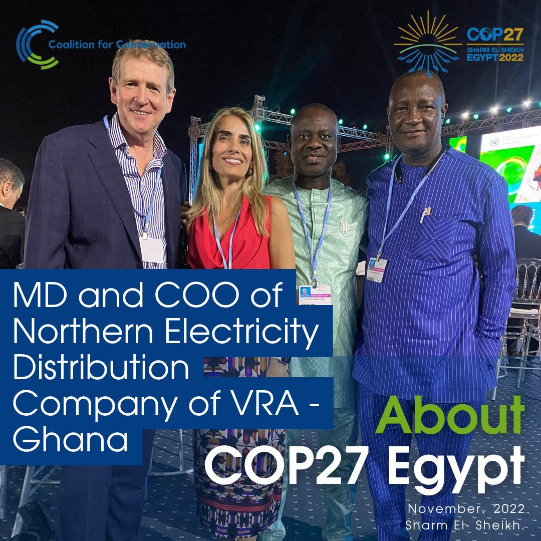 A pleasure to meet the MD and COO of the Northern Electricity Distribution Company of VRA - Ghana 

<a href="/VRAGhana/">VRA</a> <a href="/cop27_egypt/">COP27 Secretariat</a> <a href="/acc_national/">American Conservation Coalition</a> <a href="/cen_hq/">Conservative Environment Network</a> @cres_national #COP27 #COP27Egypt #Coalition #Conservation #ClimateChange #UnitedNations #Environment #Sustainability #Eco #Auspol