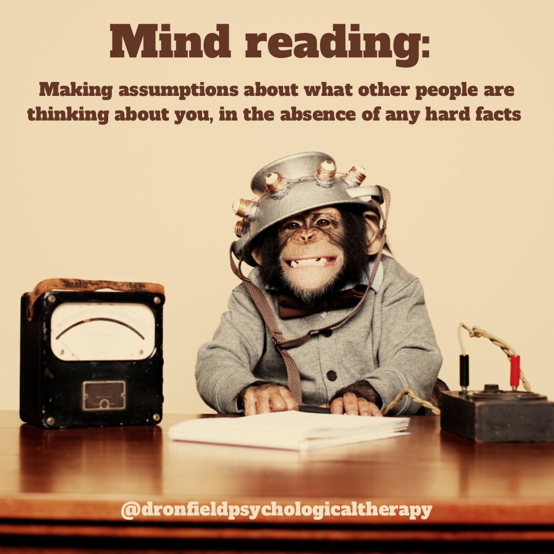 DronfieldPT's tweet image. “I know she thinks I’m rubbish” or “people think I am boring” are examples of mind reading. Do you ever catch yourself doing this? #Cognitions #NegativeThoughts #UnhelpfulThinking #UnhelpfulThoughts #MindReading #CogntiveDistortions #DontBelieveEverythingYouThink